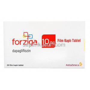 フォージガ(フォシーガ),ダパグリフロジン 10mg　箱表面,　製造元：AstraZeneca(トルコ製)